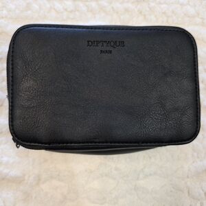 Diptyque Paris Double Zip Travel Case | Black Faux Leather | Luxury Cosmetic Bag